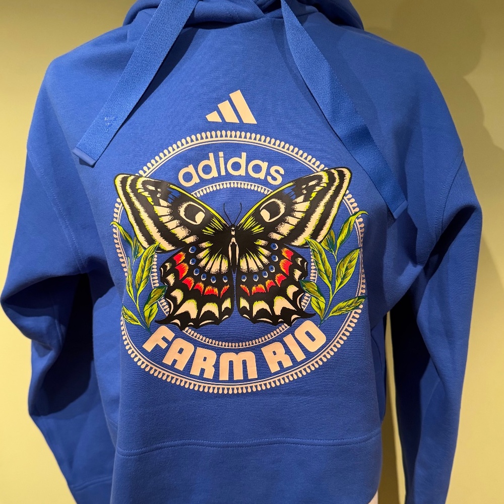 ADIDAS FARM RIO hoodie cropped royal blue XS New With tags! Butterfly